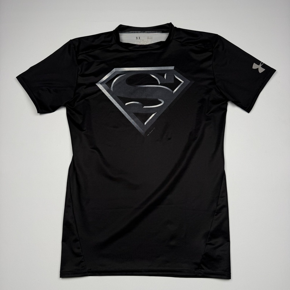 Under Armour Shirt Mens Large Black Short Sleeve HeatGear Superman Compression